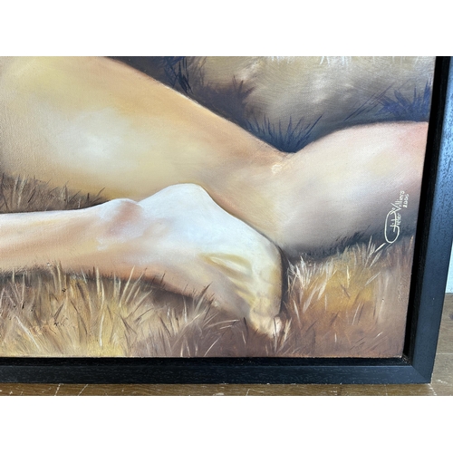 253 - A framed 2006 Pieter Villiers nude male oil on canvas - approx. 82cm high x 108cm wide