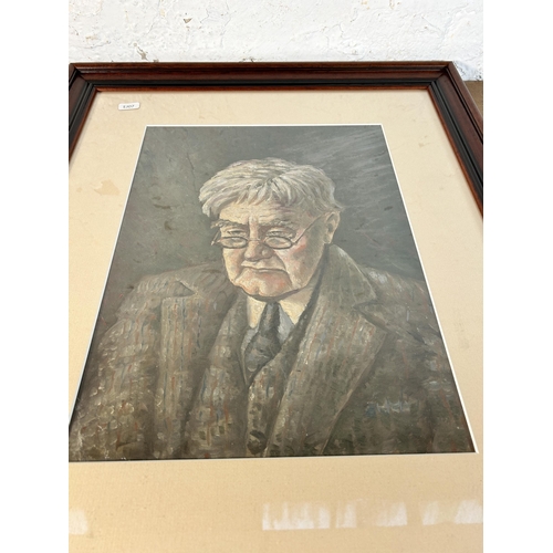 257 - A mahogany framed portrait oil painting of an elderly gentleman - approx. 63cm high x 52cm wide