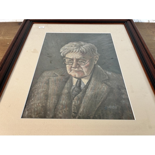 257 - A mahogany framed portrait oil painting of an elderly gentleman - approx. 63cm high x 52cm wide