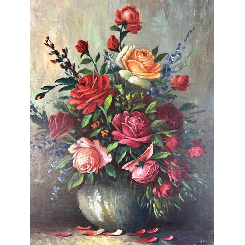 258 - A gilt framed floral still life oil on canvas signed A. Debeuf - approx. 88cm high x 67cm wide