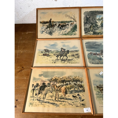 269 - Eight mid 20th century framed Enrique Castells Capurro prints - approx. 28cm high x 39cm wide