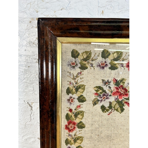 270 - A Victorian lacquer framed sampler by Sarah Walkley 1874 - approx. 63cm high x 73cm wide