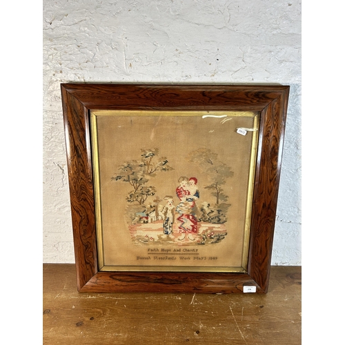 278 - A Victorian rosewood framed sampler by Hannah Stansfield May 3rd 1849 - approx. 61cm high x 58cm wid... 