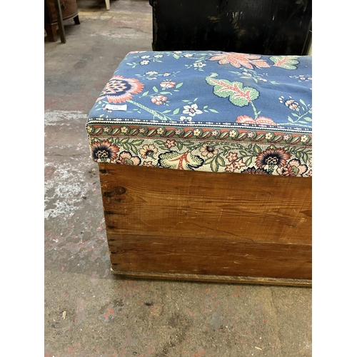 135 - A pine and fabric upholstered blanket box - approx. 49cm high x 138cm wide x 48cm deep