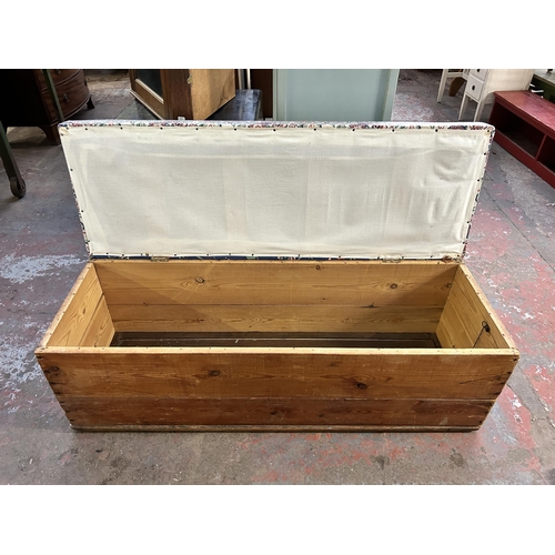 135 - A pine and fabric upholstered blanket box - approx. 49cm high x 138cm wide x 48cm deep