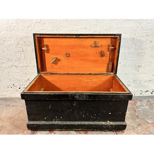 167 - A late 19th/early 20th century ebonized pine carpenter's tool box - approx. 45cm high x 87cm wide x ... 