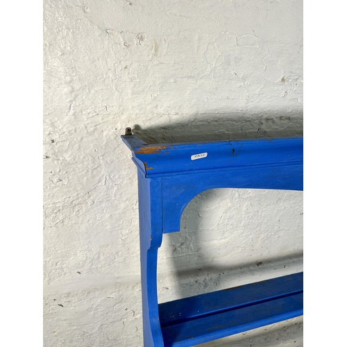 188A - A blue painted pine three tier plate rack - approx. 127cm high x 128cm wide x 17cm deep