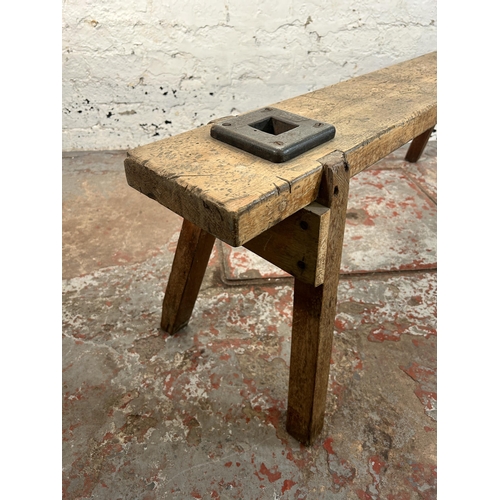 213 - A late 19th century/early 20th century beech industrial stool - approx. 45cm high x 25cm wide  x 138... 