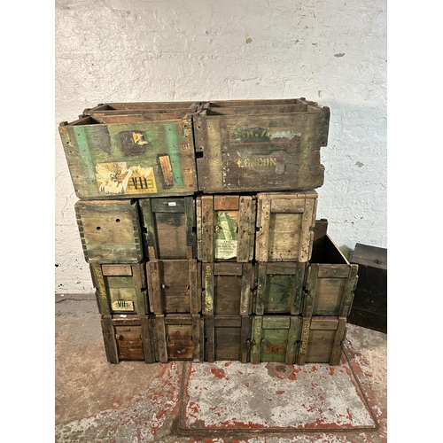 230 - A collection of vintage pine ammunition crates together with an early 20th century wooden tool box