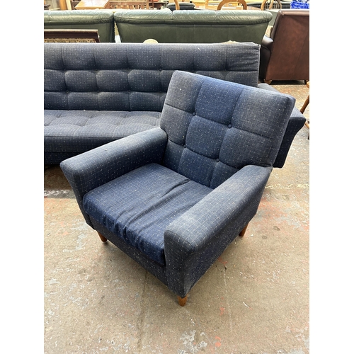 235 - A mid 20th century blue fabric upholstered three piece lounge suite