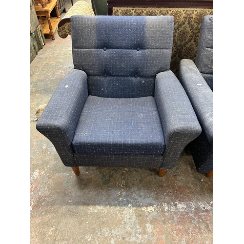 235 - A mid 20th century blue fabric upholstered three piece lounge suite