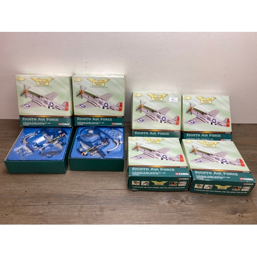 442 - Six boxed Corgi The Aviation Archive Eighth Air Force Collection limited edition P-51D Mustang - 41-... 