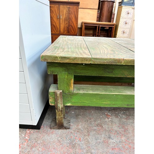 203 - A reclaimed pine and cast iron rectangular coffee table - approx. 46cm high x 61cm wide x 120cm long