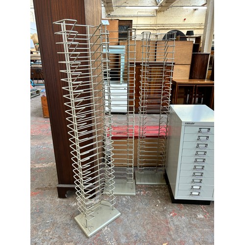 205 - Three wired metal book racks - approx. 120cm high