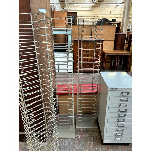 205 - Three wired metal book racks - approx. 120cm high