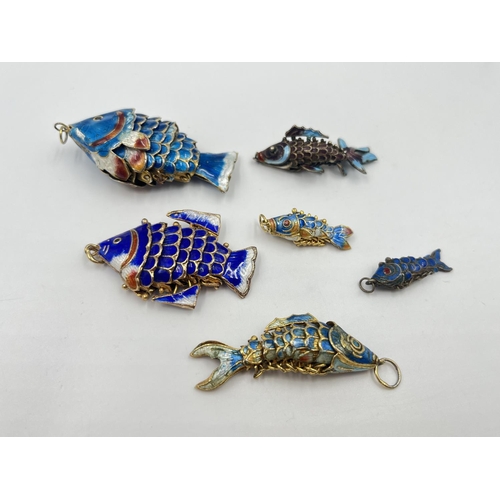 2007 - Five enamel articulated fish pendants