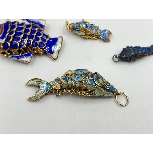 2007 - Five enamel articulated fish pendants