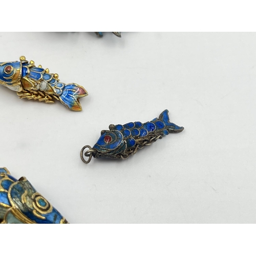 2007 - Five enamel articulated fish pendants