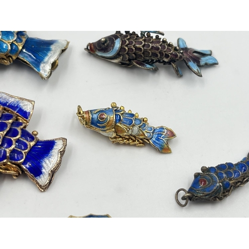 2007 - Five enamel articulated fish pendants