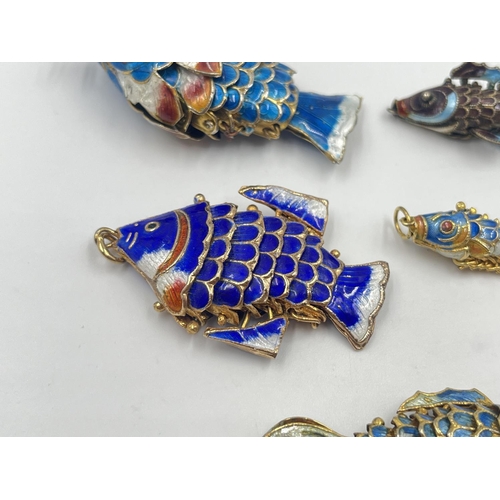 2007 - Five enamel articulated fish pendants