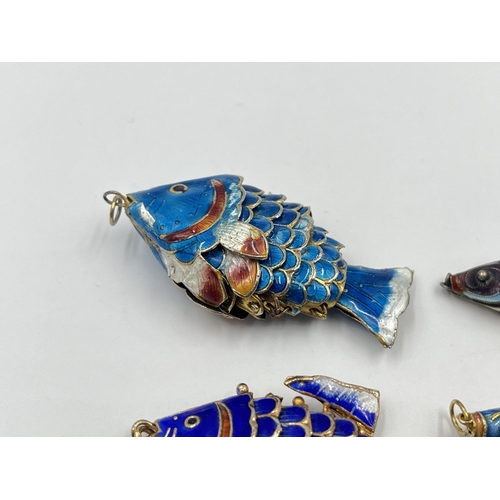 2007 - Five enamel articulated fish pendants