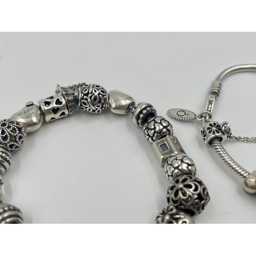 2008 - Two Pandora .925 silver charm bracelets with box - approx. gross weight 96g