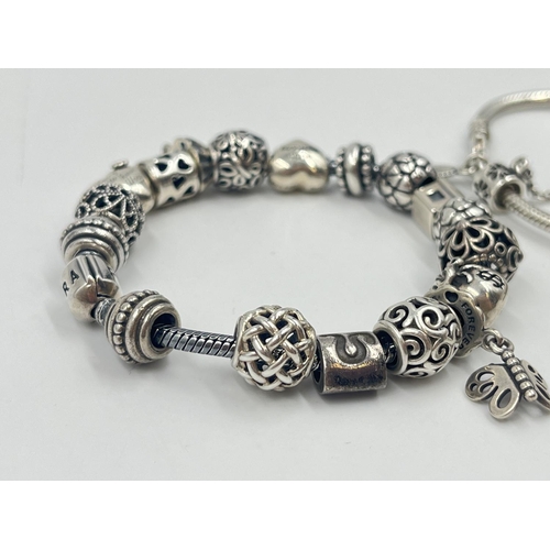 2008 - Two Pandora .925 silver charm bracelets with box - approx. gross weight 96g