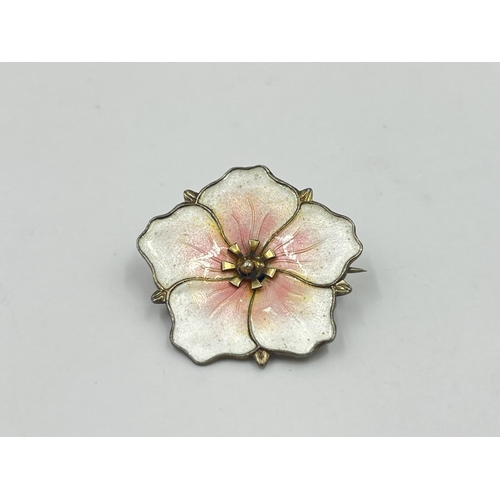 2011 - A Norne .925 silver and enamel flower brooch - approx. gross weight 6g