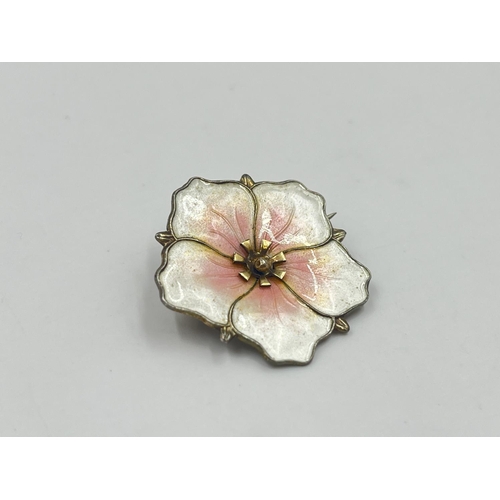 2011 - A Norne .925 silver and enamel flower brooch - approx. gross weight 6g