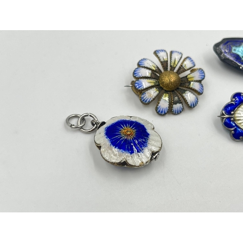 2014 - Five pieces of antique and vintage enamel jewellery