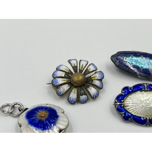 2014 - Five pieces of antique and vintage enamel jewellery