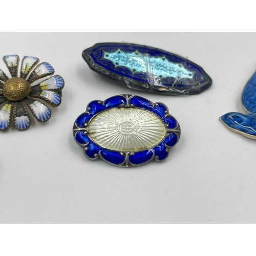 2014 - Five pieces of antique and vintage enamel jewellery