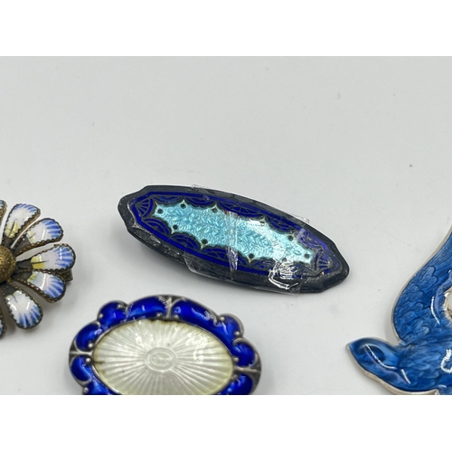 2014 - Five pieces of antique and vintage enamel jewellery