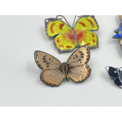 2015 - Five pieces of enamel butterfly jewellery to include hallmarked sterling silver example etc.