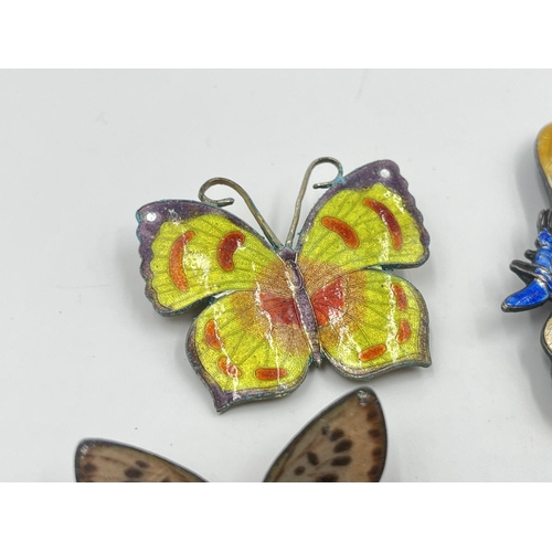 2015 - Five pieces of enamel butterfly jewellery to include hallmarked sterling silver example etc.