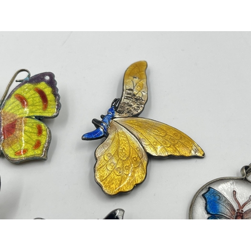 2015 - Five pieces of enamel butterfly jewellery to include hallmarked sterling silver example etc.