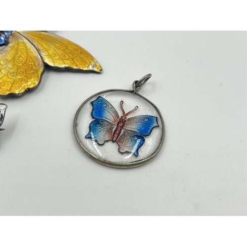 2015 - Five pieces of enamel butterfly jewellery to include hallmarked sterling silver example etc.