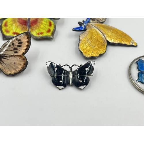 2015 - Five pieces of enamel butterfly jewellery to include hallmarked sterling silver example etc.