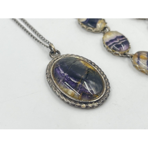 2029A - Two pieces of hallmarked sterling silver and Blue John jewellery - approx. gross weight 23g