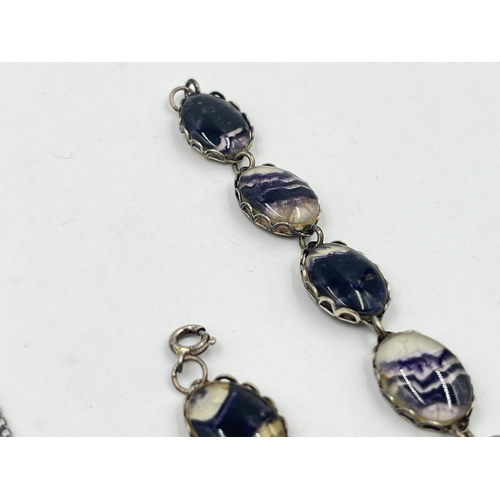 2029A - Two pieces of hallmarked sterling silver and Blue John jewellery - approx. gross weight 23g