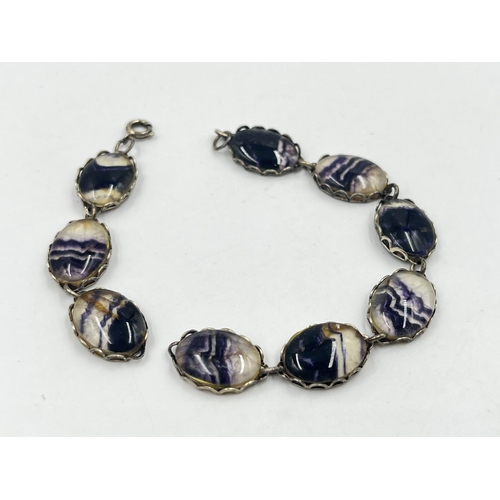 2029A - Two pieces of hallmarked sterling silver and Blue John jewellery - approx. gross weight 23g