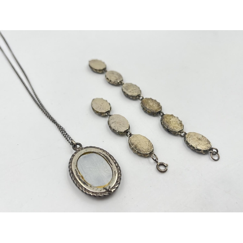 2029A - Two pieces of hallmarked sterling silver and Blue John jewellery - approx. gross weight 23g