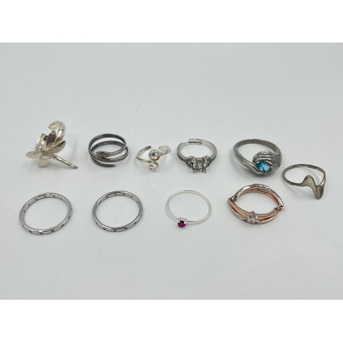 2037 - Ten .925 silver rings