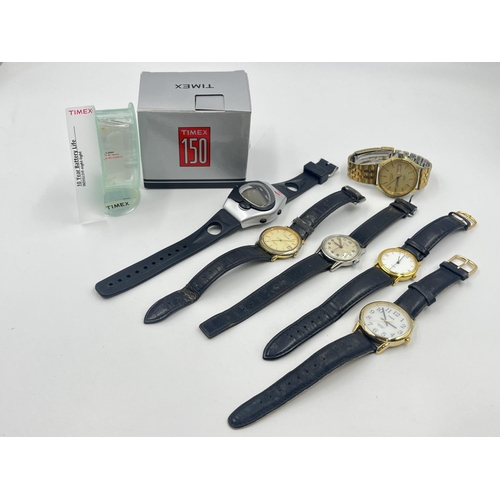 2104 - Six mechanical and quartz wristwatches to include Timex, Sekonda Polaris etc.