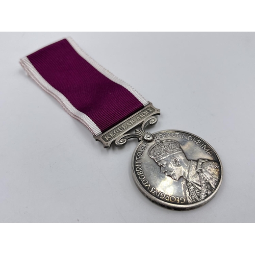 2315 - A George V Regular Army Long Service and Good Conduct Service medal presented to 1031810 Sjt. A. J. ... 