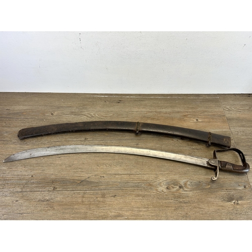 2320 - A 1796 pattern light cavalry sabre with metal scabbard - approx. 93cm long including handle