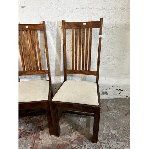 115 - Five Indian sheesham wood dining chairs