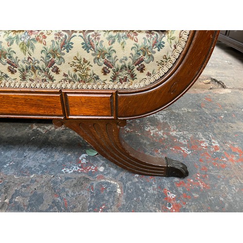 237 - A 19th century style carved mahogany and floral fabric upholstered three seater sofa - approx. 84cm ... 