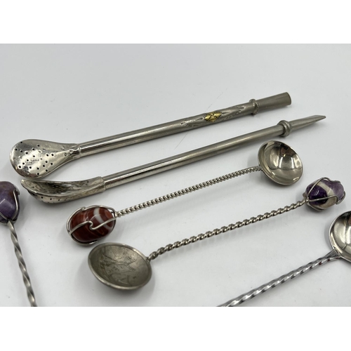 2232 - Twenty pieces of silver plated ware, two yerba mate bombilla straws and eighteen collector's spoons