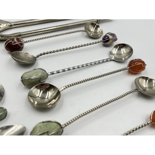 2232 - Twenty pieces of silver plated ware, two yerba mate bombilla straws and eighteen collector's spoons